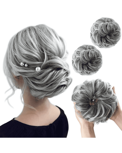 Premium Natural Hair Bun Scrunchie tone gray-haired